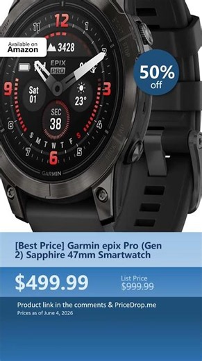 Garmin epix Pro (Gen 2) Smartwatch 50% OFF — ALL TIME LOW $499.99 (2026)