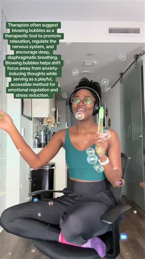 My favorite therapeutic tool🫧🫧🫧. Therapists often suggest blowing bubbles as a therapeutic tool to promote relaxation, regulate the nervous system, and encourage deep, diaphragmatic breathing. Blowing bubbles helps shift focus away from anxiety-inducing thoughts while serving as a playful, accessible method for emotional regulation and stress reduction.