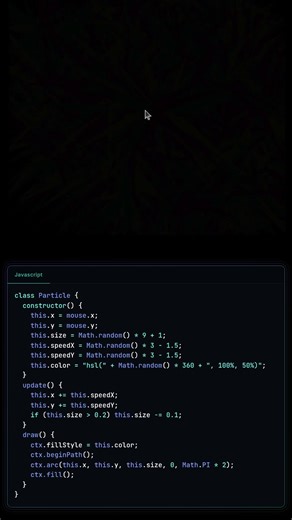 Coding Magic: Interactive Mouse Trail ✨ #codinglife #programminglife #webdevelopment #javascript #html #websitedesign #creativecoding #codeart #fezacademy#css3 #uidesign #frontend #aesthetic #minimalist #satisfying #techtoktips #lofi #programming #coding #webdesign