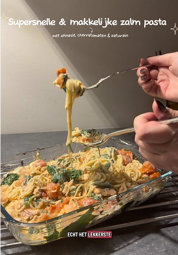 Snel recept voor pasta met zalm en spinazie