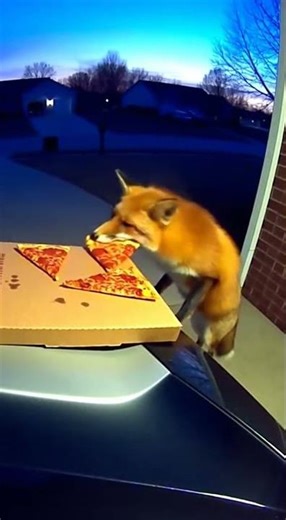 Sneaky Fox Steals Pizza Slice at Dusk #foxstealing #pizzatheft
