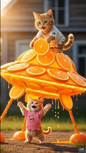 Ginger kitten saves mama cat from UFOs Alien #shorts #mamacat #cat