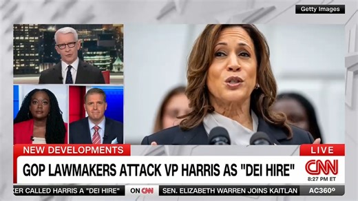 CNN political commentators Ashley Allison and Scott Jennings discuss growing attacks from Republicans labeling VP Harris as a "DEI hire" and a resurfaced clip of now Republican VP nominee JD Vance criticizing Harris for being "childless." | Anderson Cooper 360
