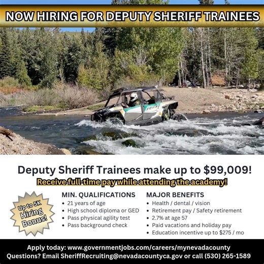 𝐅𝐚𝐜𝐭 𝐅𝐫𝐢𝐝𝐚𝐲 – 𝐍𝐨𝐰 𝐑𝐞𝐜𝐫𝐮𝐢𝐭𝐢𝐧𝐠 𝐟𝐨𝐫 𝐃𝐞𝐩𝐮𝐭𝐲 𝐒𝐡𝐞𝐫𝐢𝐟𝐟 𝐓𝐫𝐚𝐢𝐧𝐞𝐞𝐬 It’s that time of year again—don’t miss your chance to become a Deputy Sheriff Trainee! We are looking for MULTIPLE motivated individuals to join our team! Upcoming dates to know: • Deadline to apply: Feb. 8, 2026 at 11:59 PM • Written Exam: Feb. 17, 2026 • Physical Agility Testing: March 9, 2026 • Interview(s): March 10-12, 2026 Learn more and apply today: https://www.governmentjobs.com/caree