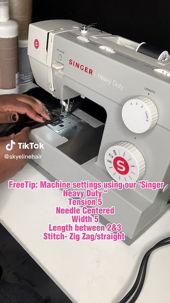 Free Tip : Machine settings using our “Singer Heavy Duty” •Tension 5 •Needle Centered •Width 5 Length between 2&3 •Stitch- Zig Zag/straight Settings can always be adjusted ro whatever works for you . Save this post as a reference and Share this post to help someone else out! #sewingmachinewigs #sewingmachinetips #sewingmachinesettings #singersewingmachine #wigmakertip