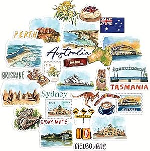 Navy Peony Outback Australia Travel Stickers (32pcs) — for Scrapbooks, Journals
