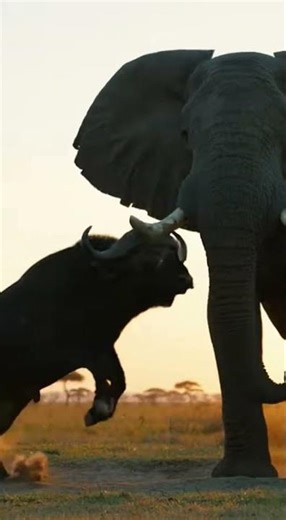 Bull Challenges a Giant Elephant—Gets Launched Into the Ai, Fearless or Foolish? #animals #wildlife