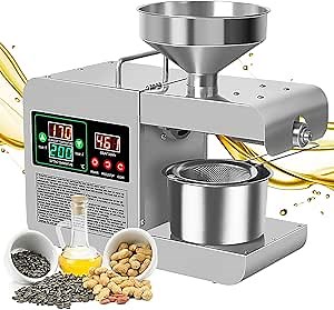 Electric Oil Press Machine 820W Automatic Oil Press Extractor Organic Oil Expeller Household Commercial Grade Stainless Steel Oil Press Machine 40-240℃ Temperature Adjustable