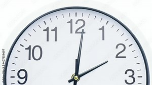 Closeup Showtime 01.45 wall clock on White background, Time lapse 30 minutes moving fast.