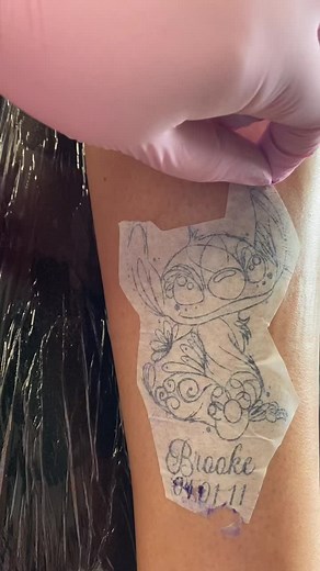 Cute watercolour stitch tattoo #tattoo #tattooartist #disney #disneytattoo #ohana #stitchtattoo