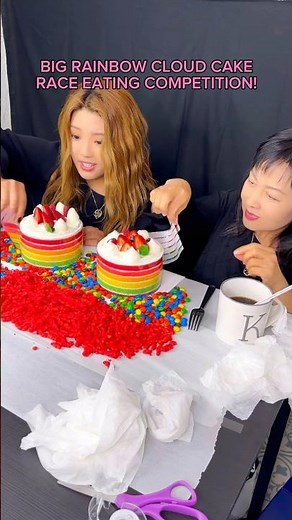 Big rainbow cake race! #food #cake #asmr