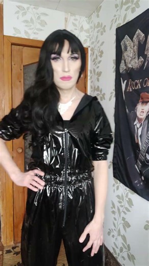 Crossdresser in glossy PVC jumpsuit #femboy #mtf #crossdrrsser #goth #pvcjumpsuits #fashion