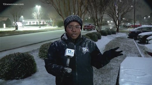 13News Now's Brittany Miller reports as snow accumulation arrives in Suffolk