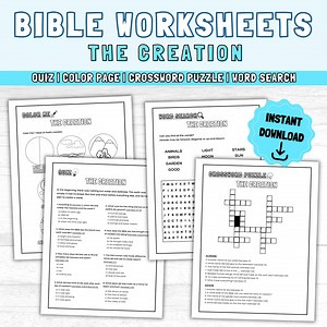 Youth Bible Study Games: THE CREATION Printable Activity Worksheets, Church Games - Word Search| Bible Quiz| Crossword Puzzle| Color Page - Etsy