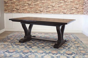 2.6K views | The James+James' Expandable Vera Trestle Table features a solid Knotty Alder tabletop with a 2' L leaf that locks into the center of the table for additional seating capability. Made to order, just for you! Customize now: www.carpenterjames.com | James & James | Facebook