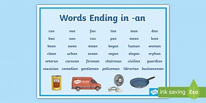 Words Ending in -an Word Mat