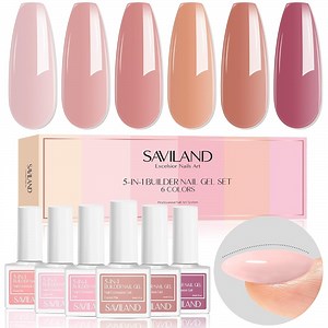 Saviland 5-in-1 Builder Nail Gel Kit - 6 Colors 10ML Nudes Base Strengthening Gel Nail Polish for Natural Nail Extensions Nail Art - Walmart.com
