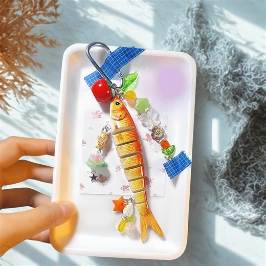 Handmade Wiggly Fish Keychain | Beaded Ocean Charm, Kawaii Gift - Etsy