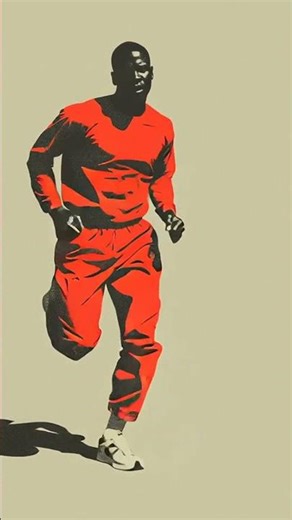 Minimalist flat design illustration of a running man, simple geometric shapes, clean lines, solid...