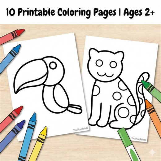 Jungle Animals Coloring Pages for Toddlers | Simple, Thick Lines (PDF Download) - Etsy