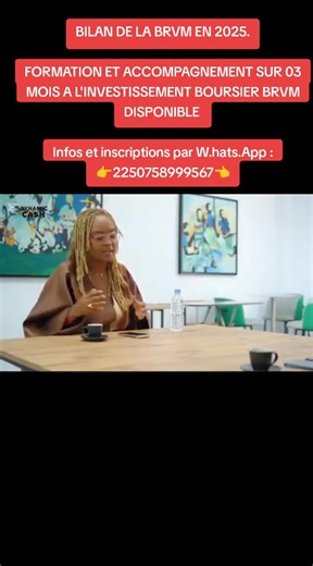 BILAN DE LA BRVM EN 2025. FORMATION ET ACCOMPAGNEMENT SUR 03 MOIS A L'INVESTISSEMENT BOURSIER BRVM ◆ COURS EN LIGNE (45.000 FCFA) : Le paiement se fait intégralement et les cours en vidéos préenregistrées sont disponibles à tout moment sur notre plateforme de e-learning ◆ COURS EN PRESENTIEL (50.000 FCFA) : Réservation 20.000F, Solde 30.000F le jour de la formation. Date : 25 Avril 2026 à ABIDJAN, 2 PLATEAUX VALLON au CNDH de 8H à 18H *Places limitées* Infos et inscriptions par WhatsApp : https: