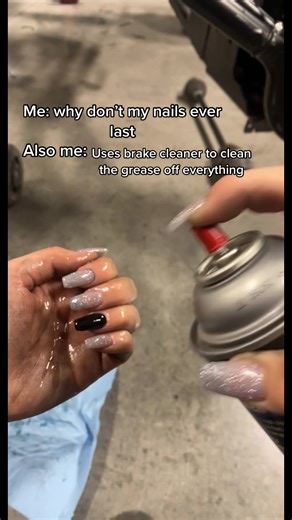 Cleaning Car Parts With Long Manicured Nails