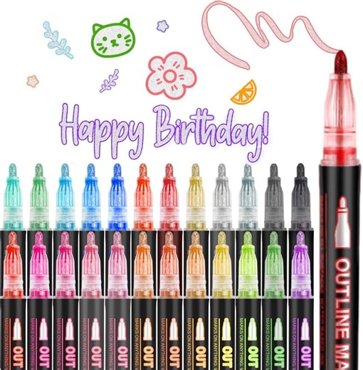 Outline Pens Metallic, Double Line Outline Art Pen Marker Pen, Dreamy Sparkle Dual-Line Contour Pen for Greeting Cards & Crafts, And Doodling - Walmart.com