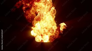 Series of spectacular explosions isolated on a black background. A dynamic composition of subsequent detonating bright colorful explosions, shock waves and puffs of smoke filling the space