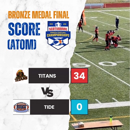 2025 Scotia Bowl Provincial Championships: Congratulations to the Timberlea Titans on earning the atom bronze medal after defeating the Truro Tide 34-0. #BelieveInEachOther #TogetherWeAre Timberlea Titans Minor Football Truro Minor Football Association | Football Nova Scotia