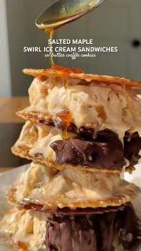 salted maple swirl ice cream sandwiches (w/ butter waffle cookies) 🤎 recipe link in description!