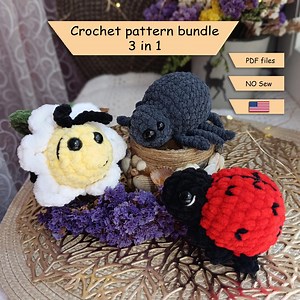 Bugs Crochet Pattern Bundle: Ladybug, Bee, Spider Amigurumi (PDF Pattern)