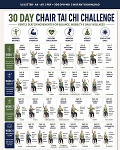 30 Day Chair Tai Chi Challenge for Seniors Printable Chart | Seated Gentle Exercise Tracker | Low Impact Balance Mobility | Instant Download - Etsy