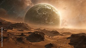 Planet Landscape Animation A stunning panorama of mountains and skies in a distant world where towering mountains meet bright skies under the alien sun.