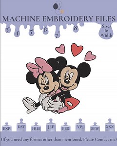 Mickey & Minnie Love Embroidery Design, Valentine Embroidery Designs, (6 Sizes, Digital Download) - Etsy