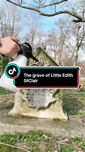 This is the grave of little Edith StClair. While not much information could be found about her life, we do know that she passed away on July 10, 1876, and is buried here alone in Pine Ridge Cemetery. She was the daughter of William James and Sarah (Chamberlain) StClair. Thank you for taking the time to help remember her name, and I hope you enjoy watching the cleaning of her gravestone. . . . . . . . . . #gravetok #gravegeeks #gravestonecleaning #cemetery #cemeteryexploring