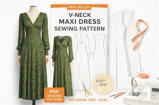 Boho Floral Maxi Dress Sewing Pattern | V-neck Empire Waist (digital Download) - Etsy