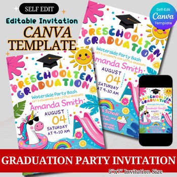 Preschool Graduation Invitation Template | Waterslide Party | Kids Graduation