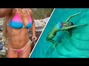 interesting underwater swimming on the wild beach