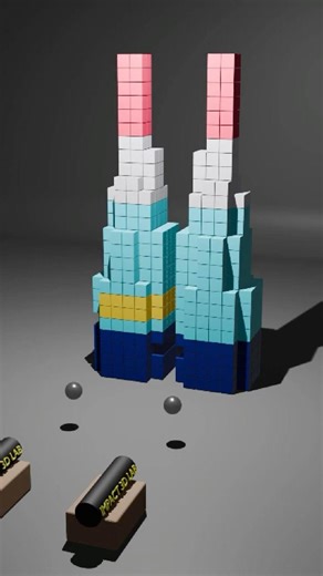 Cannon vs Block Tower! 💣 Physics Destruction in Blender 5.0 (ยิงถล่มตึก!)