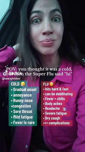 A cold is NOT the same as the flu. Here’s how to tell the difference by typical symptoms. If symptoms are severe, worsening, or you’re high-risk, see your doctor #fluvaccine #cold #flu #2026fluseason