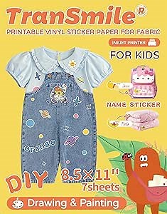 TranSmile Printable Vinyl Sticker Paper for T Shirt (Mix Pack, 8.5x11", 7 Sheets) No Heat Transfer Paper for Fabric Removable Vinyl for Inkjet Printer