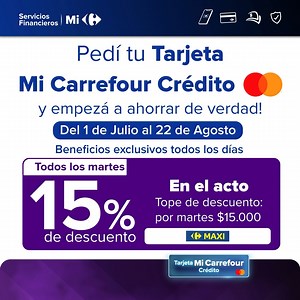 ¡No te lo pierdas! 🙌 Hasta el 22 de agosto, pedí tu Tarjeta Mi Carrefour Crédito y empezá a ahorrar de verdad. 100% online desde la App Tarjeta Mi Carrefour. Además, ¡llevate un cupón de regalo para tu primera compra! Obtené $7.500 para lo que quieras en Carrefour, Carrefour Market, Carrefour Express y MAXI Carrefour. Conocé más ingresando al siguiente link 👉 https://bit.ly/3DA9331 | Carrefour