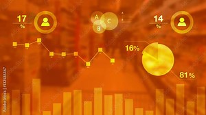 Supermarket or hypermarket smart shopping, using new technologies and infographics statistical data with charts and diagrams to analyze purchase habits of customers