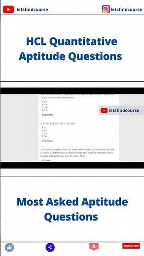 (Most Asked) HCL Quantitative Aptitude Questions #shorts