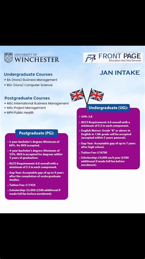Jan Intake Open! # Undergraduate Courses: BA (Hons) Business Management BSc (Hons) Computer Science Postgraduate Courses: MSc International Business Management MSc Project Management MPH Public Health ✅ Competitive Tuition & Scholarships ✅ Flexible Gap Year Policy ✅ IELTS 6.0 or English Waiver Accepted 📩 Apply Now: frontpagenepalgmail.com 📞 Call/WhatsApp: ‪‪ 977-61551005/9851239812 Heena GrgSaru GcPrakash Akheli ChhetrySmriti Gc | Front Page Education & Visa Services