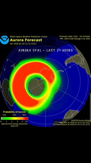 Aurora activity over the last 24 hours has been absolutely incredible! Here’s a look at the Aurora oval from 12:00 AEDT, 20 Jan 2026 to 12:00 AEDT, 21 Jan 2026. | Explore Melbourne