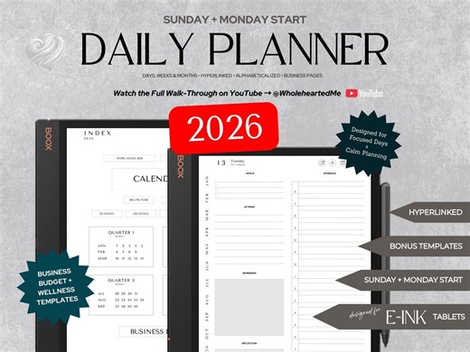 2026 Daily Planner | Hyperlinked, for Use With BOOX & E-ink Devices (digital Download) - Etsy