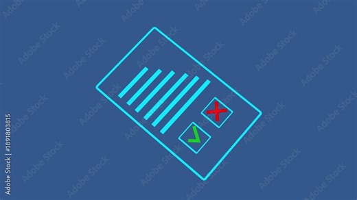Abstract document illustration showing approval and rejection status icons. Green check mark and red cross represent validation and error states. Clean digital concept design .