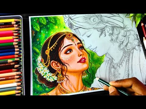 Radha Krishna Drawing Colour, RadhaKrishna Drawing In Animestyle, Step By Step Colouring Tutorial 1