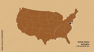 Florida, state of United States mainland, with its capital, localized, outlined and zoomed with informative overlays on a solid patterned map in the Stereographic projection. Animation 3D